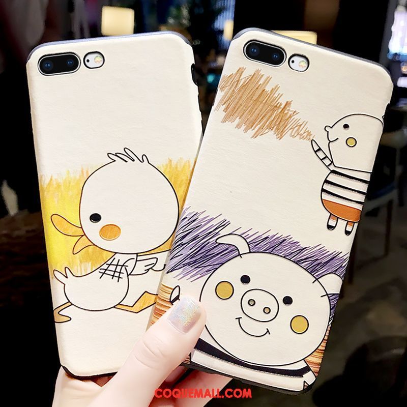 Étui iPhone 8 Plus Téléphone Portable Délavé En Daim Incassable, Coque iPhone 8 Plus Dessin Animé Blanc