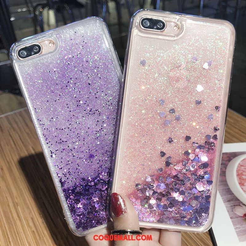 Étui iPhone 8 Plus Violet Rose Liquide, Coque iPhone 8 Plus Fluide Doux Quicksand