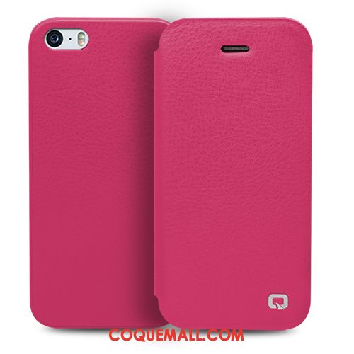 Étui iPhone Se Protection Étui En Cuir Tout Compris, Coque iPhone Se Rouge Clamshell