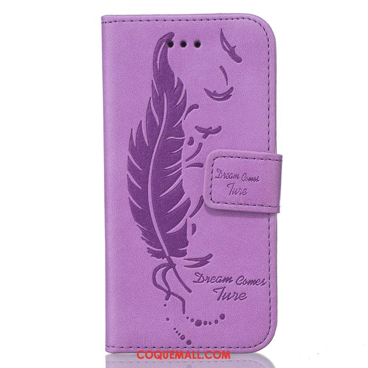 Étui iPhone Se Étui En Cuir Plume Fluide Doux, Coque iPhone Se Violet Téléphone Portable