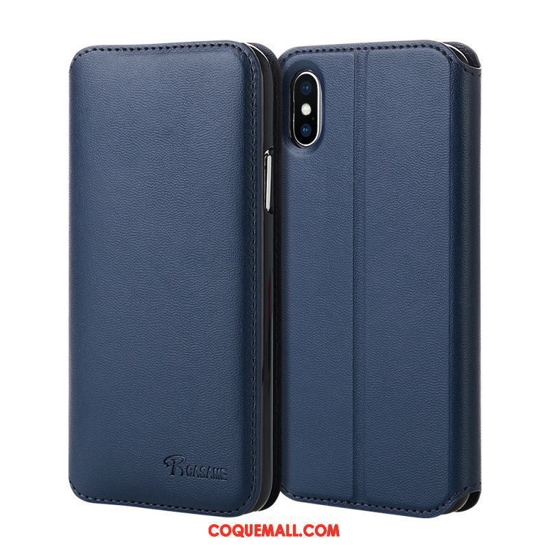 Étui iPhone X Bleu Incassable Protection, Coque iPhone X Tout Compris Cuir Véritable