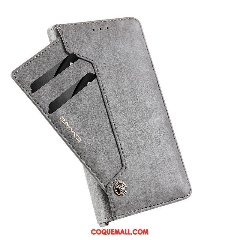 Étui iPhone X Carte Business Cuir, Coque iPhone X Gris Étui En Cuir