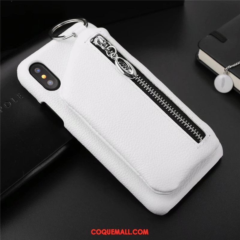 Étui iPhone X Fermeture Éclair Support Cuir Véritable, Coque iPhone X Téléphone Portable Protection