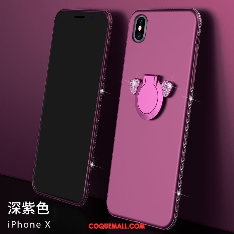 Étui iPhone X Incassable Anneau Strass, Coque iPhone X Silicone Violet