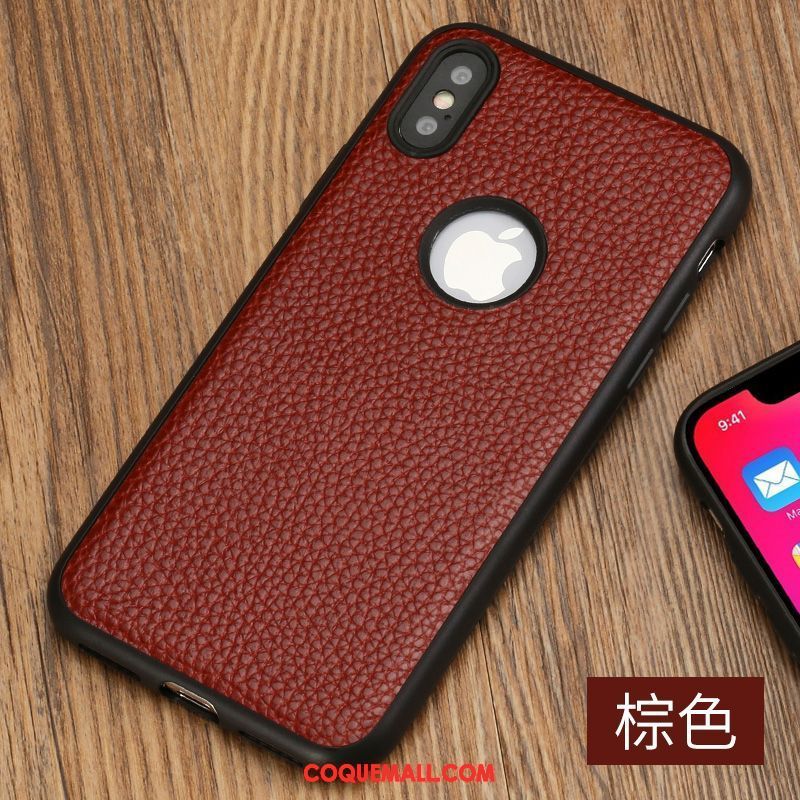 Étui iPhone X Marque De Tendance Rouge Luxe, Coque iPhone X Créatif Étui En Cuir Braun