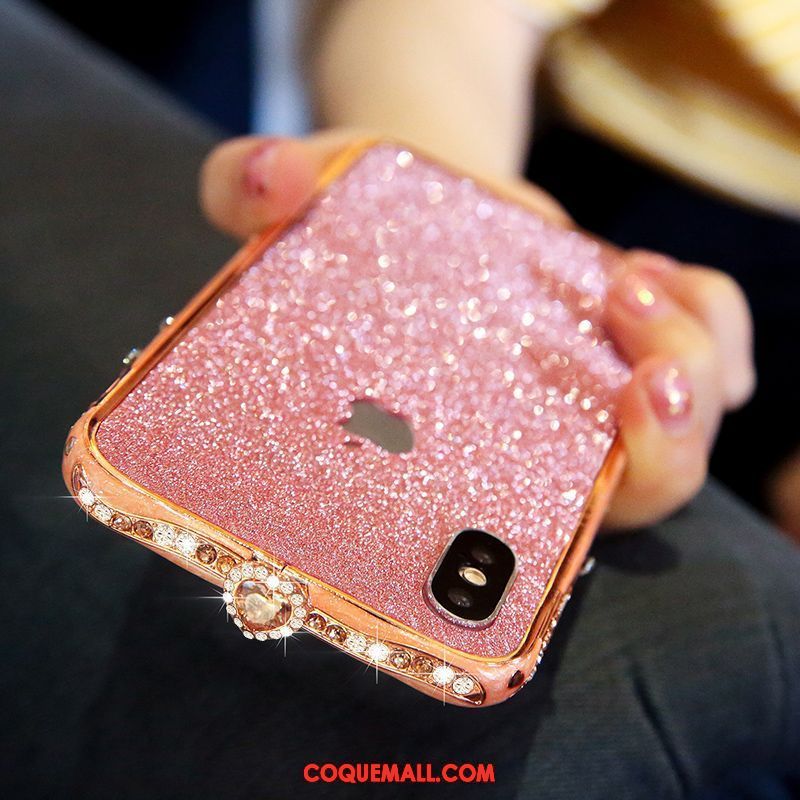 Étui iPhone X Rose Strass Métal, Coque iPhone X Incruster Strass Luxe