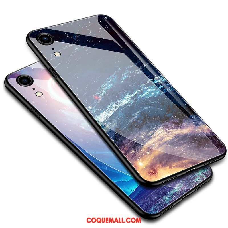 Étui iPhone Xr Bleu Protection Verre, Coque iPhone Xr Marque De Tendance Fluide Doux