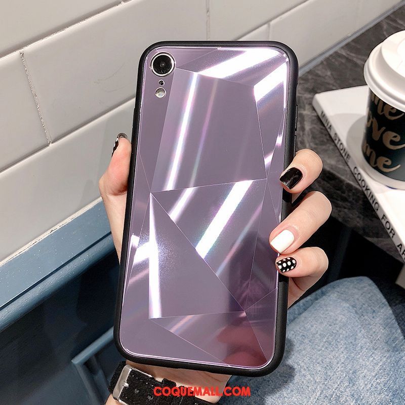 Étui iPhone Xr Fluide Doux Losange Violet, Coque iPhone Xr Incassable Téléphone Portable