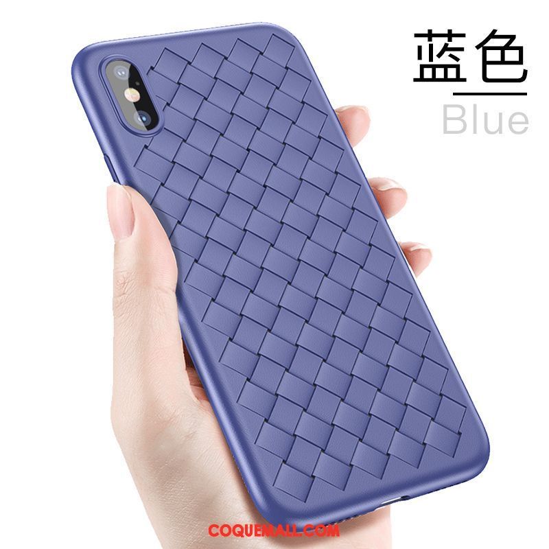 Étui iPhone Xs Bleu Tout Compris Silicone, Coque iPhone Xs Tissage Marque De Tendance