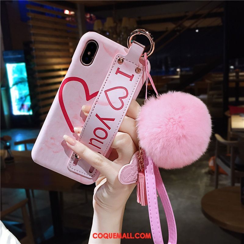 Étui iPhone Xs Créatif Pompon Ornements Suspendus, Coque iPhone Xs Tout Compris Rose