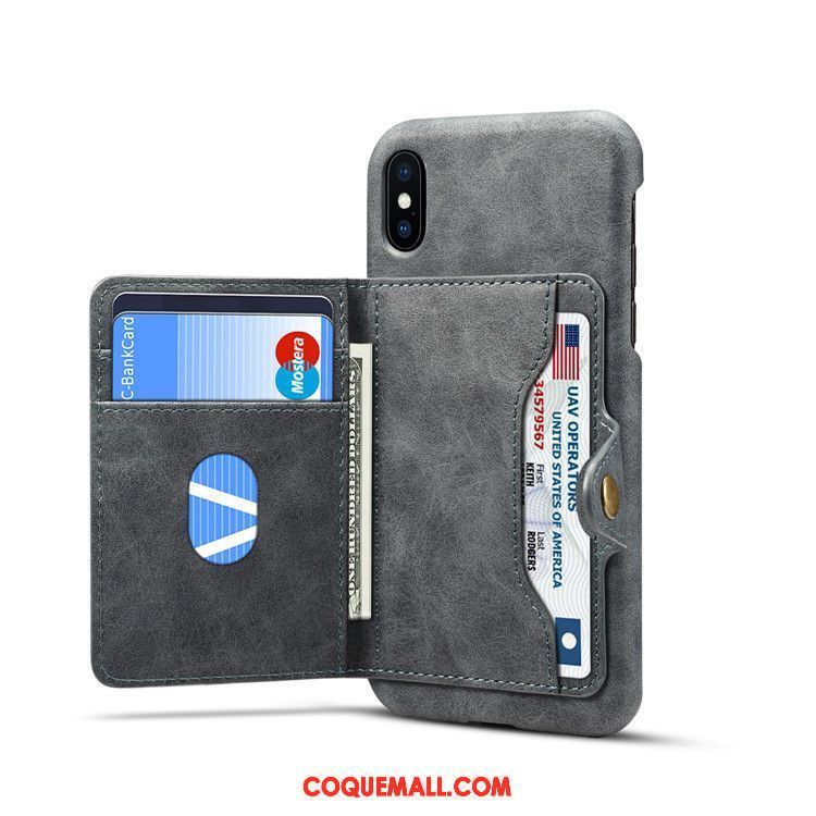 Étui iPhone Xs Gris Protection Étui En Cuir, Coque iPhone Xs Téléphone Portable Portefeuille