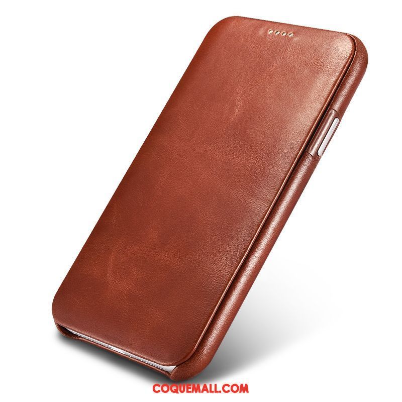 Étui iPhone Xs Incassable Cuir Qualité, Coque iPhone Xs Cuir Véritable Protection Braun