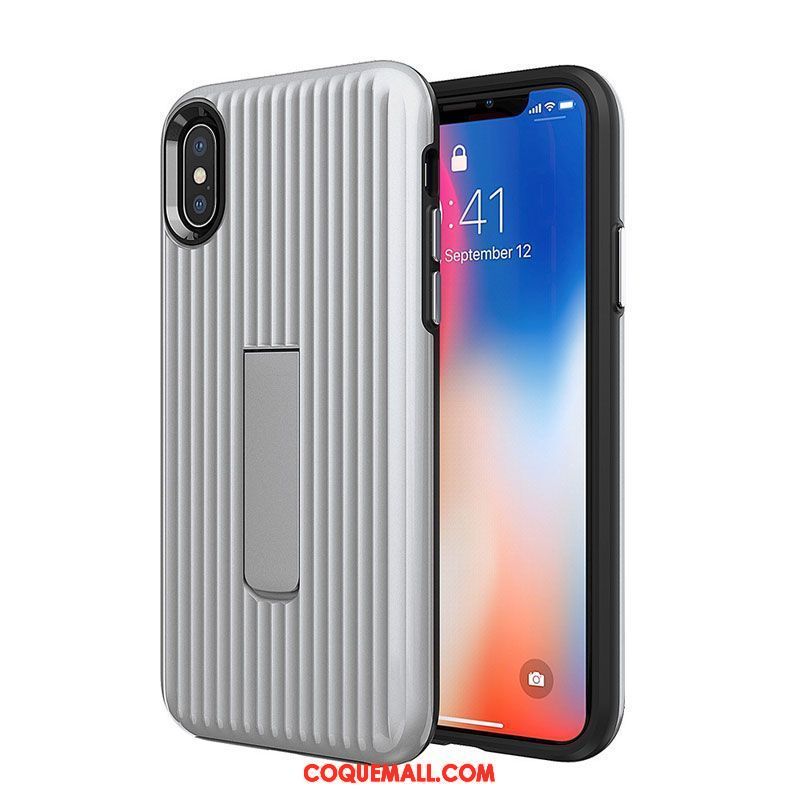 Étui iPhone Xs Max Argent Support Tout Compris, Coque iPhone Xs Max Couleur Unie Fluide Doux