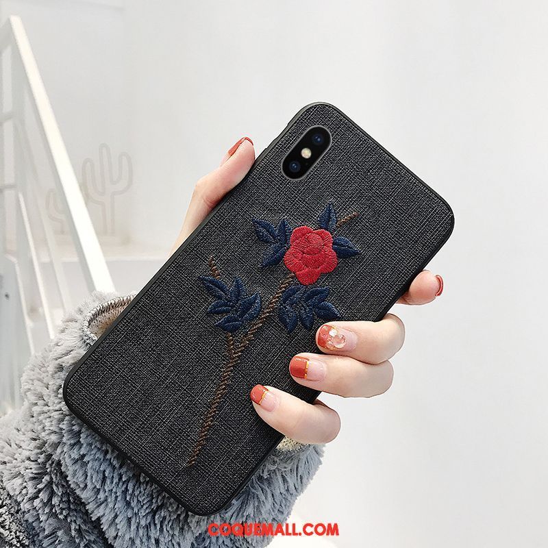 Étui iPhone Xs Max Noir Personnalité Créatif, Coque iPhone Xs Max Fluide Doux Net Rouge