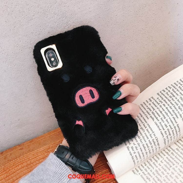 Étui iPhone Xs Max Noir Petit Super Mignon, Coque iPhone Xs Max Tendance Peluche