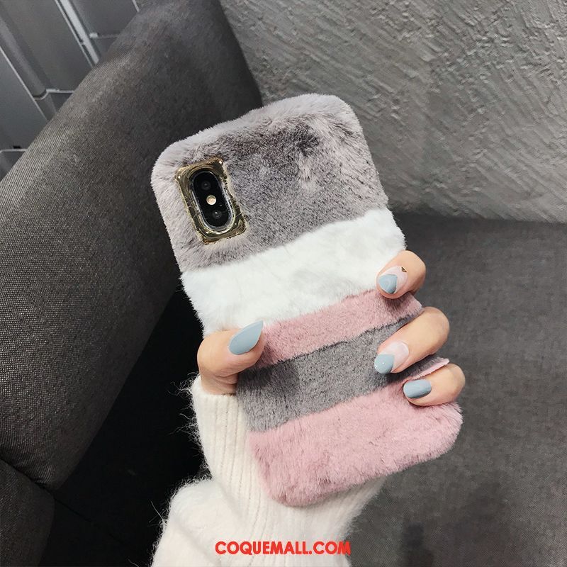 Étui iPhone Xs Max Peluche Élégant Téléphone Portable, Coque iPhone Xs Max Protection Gris