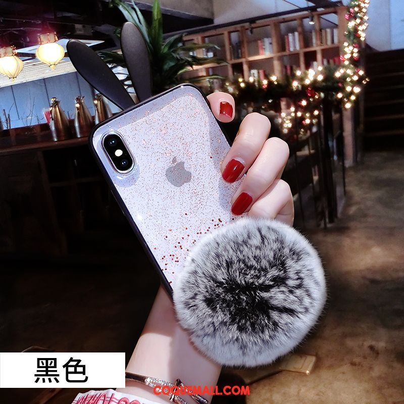 Étui iPhone Xs Max Silicone Paillette Dessin Animé, Coque iPhone Xs Max Pompon Créatif