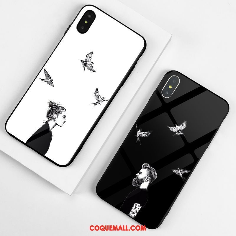 Étui iPhone Xs Noir Clair Verre, Coque iPhone Xs Amoureux Europe