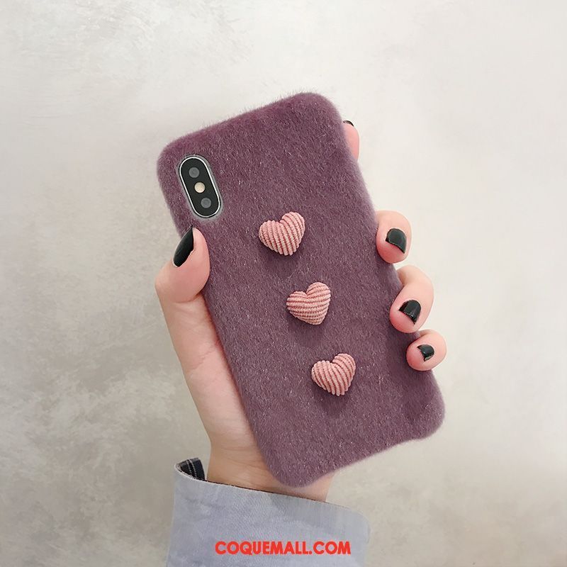 Étui iPhone Xs Rose Peluche Personnalité, Coque iPhone Xs Amour Téléphone Portable