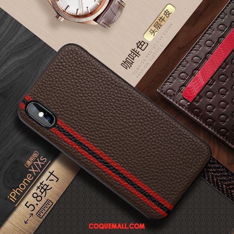 Étui iPhone Xs Silicone Cuir Téléphone Portable, Coque iPhone Xs Marron Cuir Braun