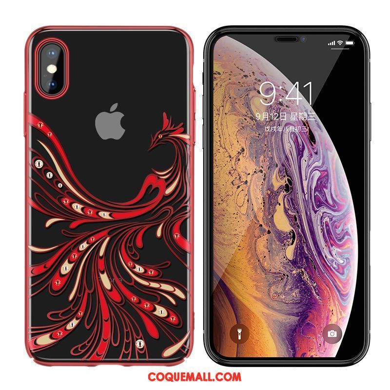 Étui iPhone Xs Strass Transparent Placage, Coque iPhone Xs Amoureux Luxe