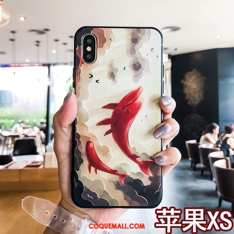 Étui iPhone Xs Tendance Net Rouge Délavé En Daim, Coque iPhone Xs Silicone Marque De Tendance