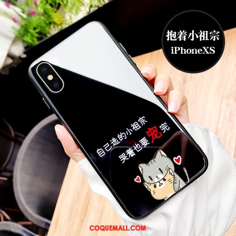 Étui iPhone Xs Verre Créatif Dessin Animé, Coque iPhone Xs Téléphone Portable Super Mignon