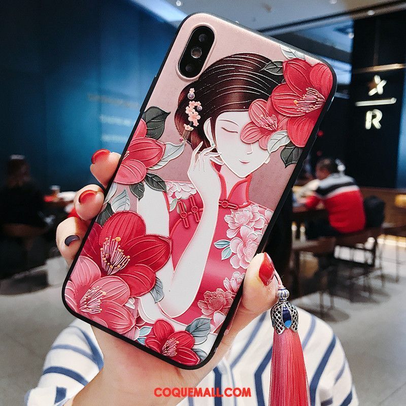 Étui iPhone Xs À Franges Vintage Incassable, Coque iPhone Xs Rouge Téléphone Portable