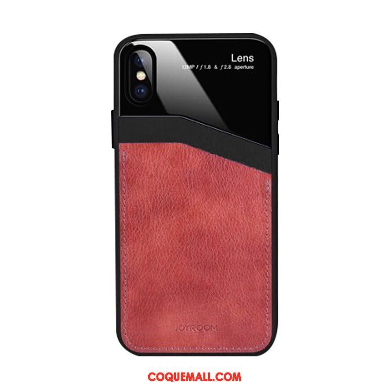 Étui iPhone Xs Étui En Cuir Protection Verre, Coque iPhone Xs Rouge Téléphone Portable